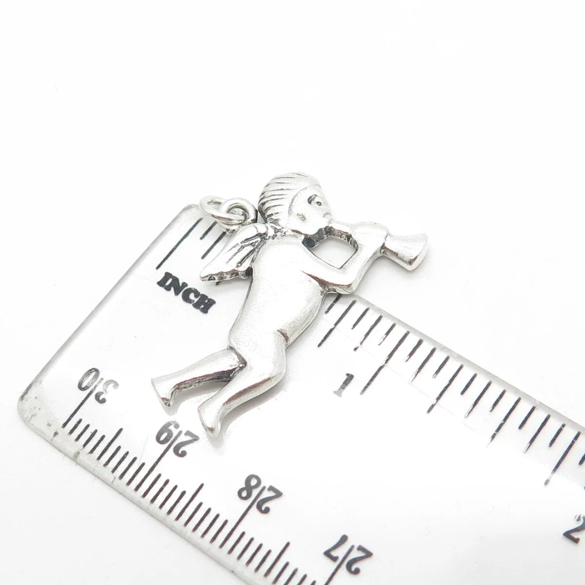 925 Sterling Silver Vintage Cherub & Horn Repousse Pendant