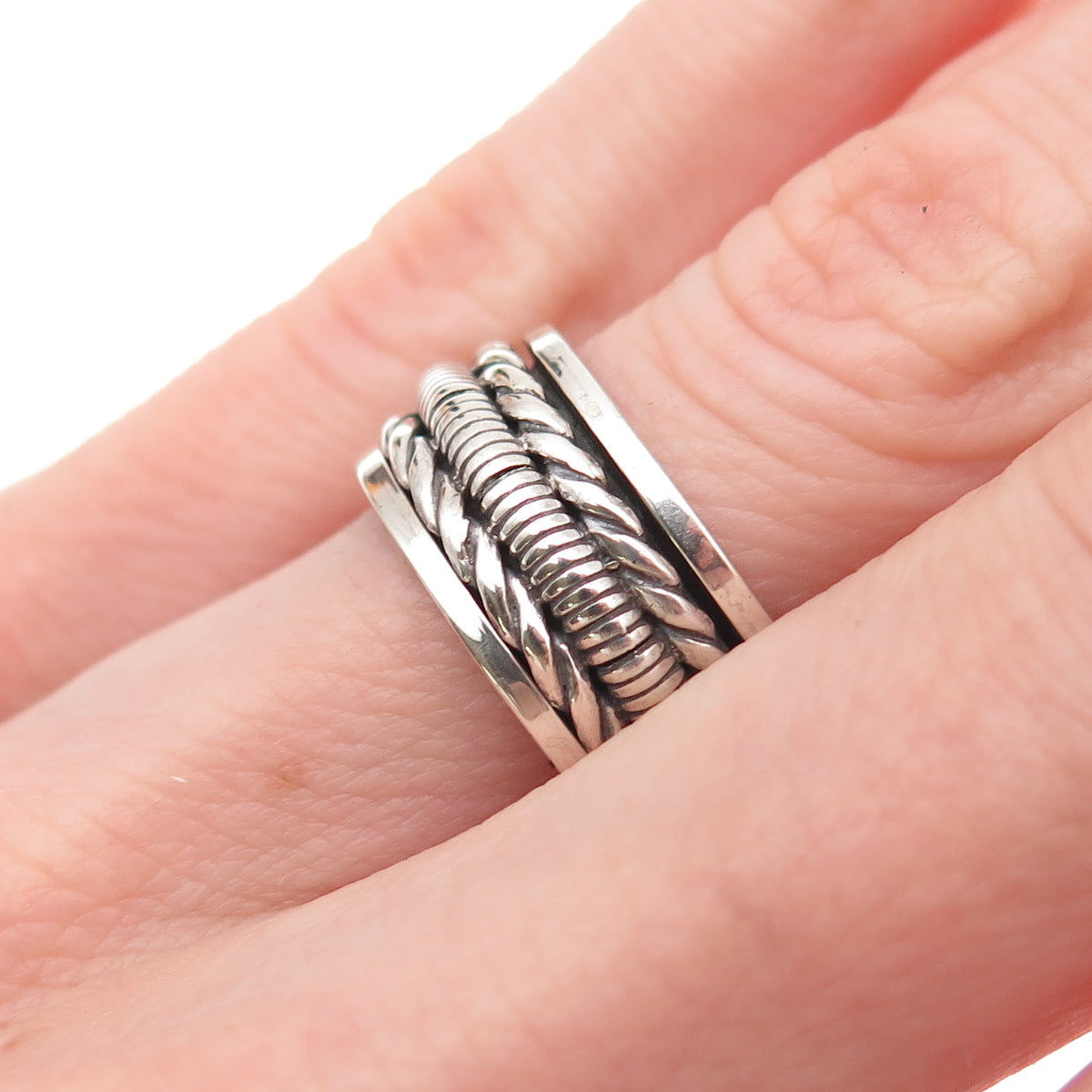 925 Sterling Silver Vintage Snake Rope Oxidized Rotating Band Ring Size 6