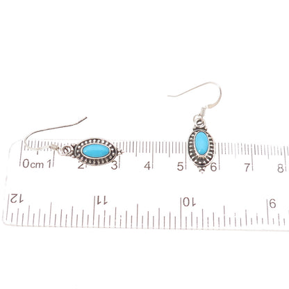 925 Sterling Silver Vintage Real Sleeping Beauty Turquoise Dangle Earrings