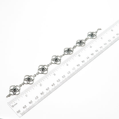 925 Sterling Silver Vintage Real Black Onyx Celtic Love Knot Link Bracelet 7.25"