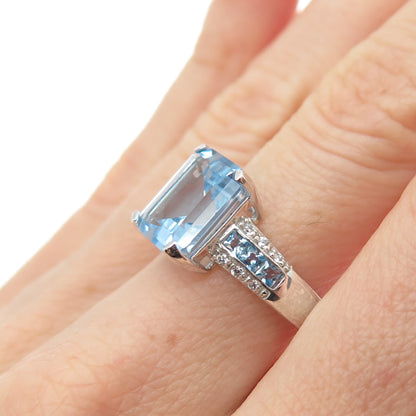 RL Richline 925 Sterling Silver Emerald-Cut Blue & White C Z Ring Size 7.25