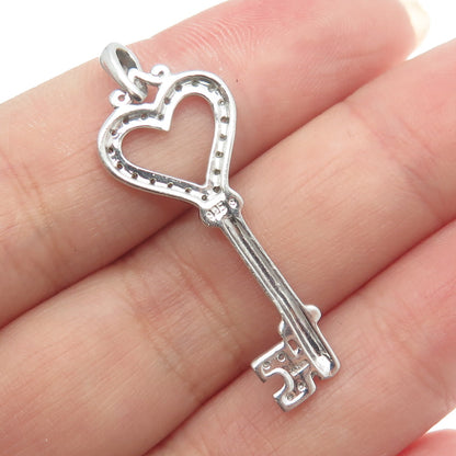 925 Sterling Silver Real Round-Cut Diamond Love Key Heart Pendant