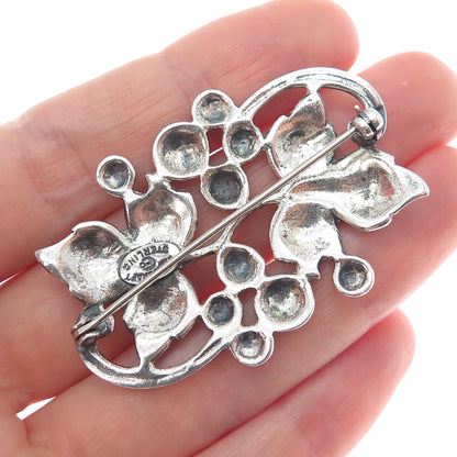 DANECRAFT 925 Sterling Silver Antique Art Deco Floral Leaf Oxidized Pin Brooch