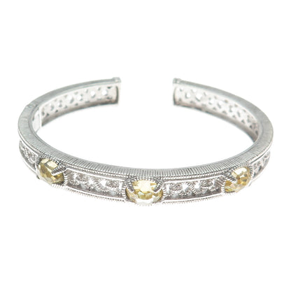 JUDITH RIPKA 925 Sterling Silver Real Citrine Ornate Cuff Bracelet 6.5"