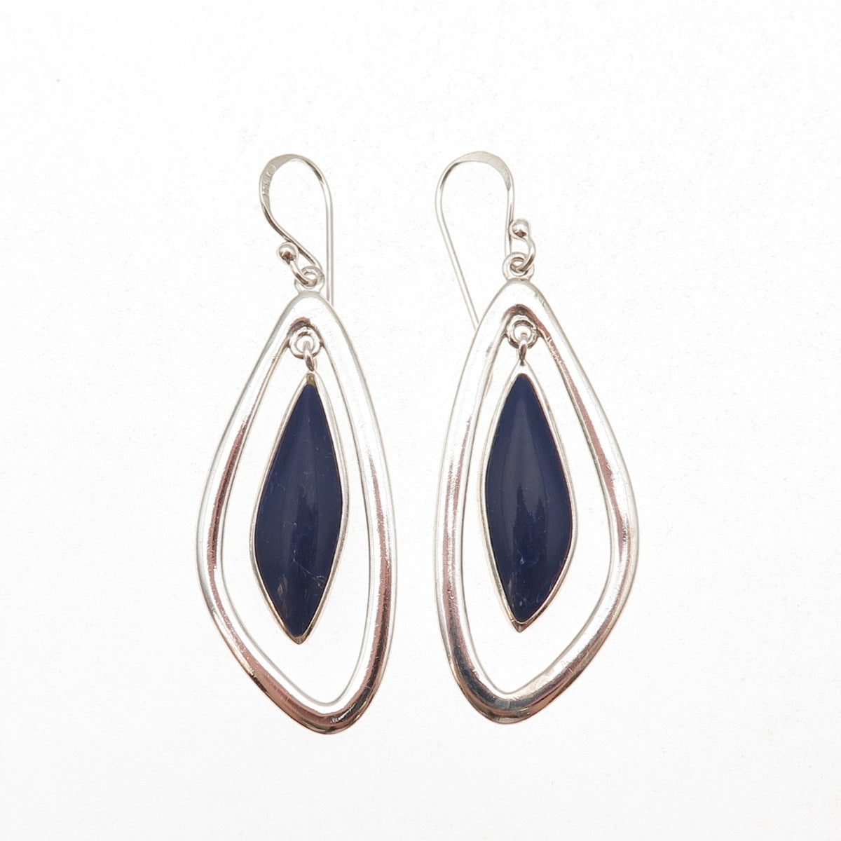Boma 925 Sterling Silver Vintage Real Lapis Modernist Dangle Earrings