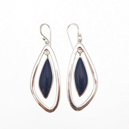 Boma 925 Sterling Silver Vintage Real Lapis Modernist Dangle Earrings