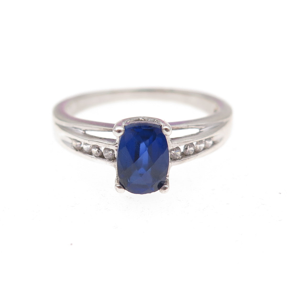 925 Sterling Silver Lab-Created Sapphire & C Z Ring Size 6.75