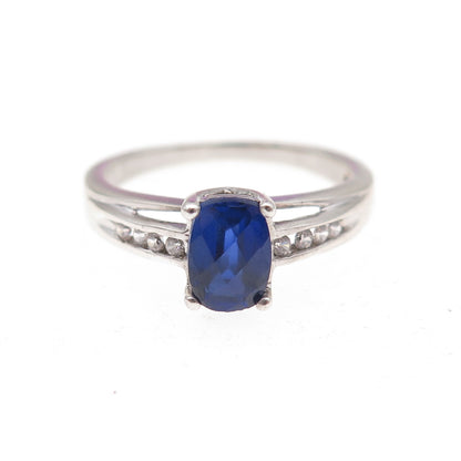 925 Sterling Silver Lab-Created Sapphire & C Z Ring Size 6.75