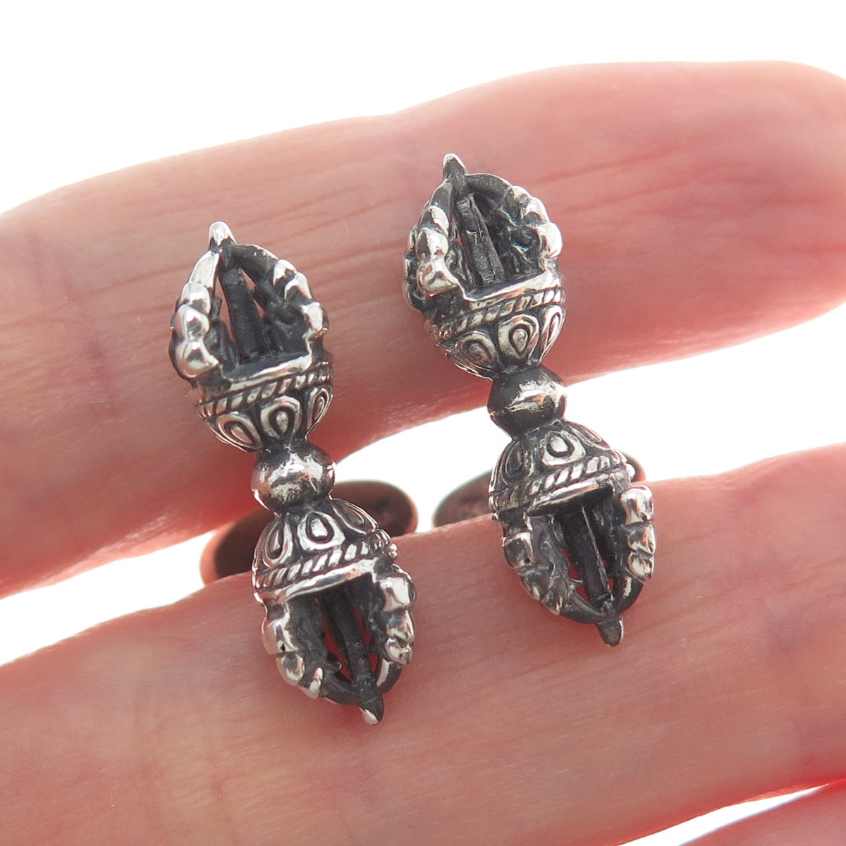 925 Sterling Silver Vintage Dorje Phurba Dagger Tibetan Oxidized Cufflinks
