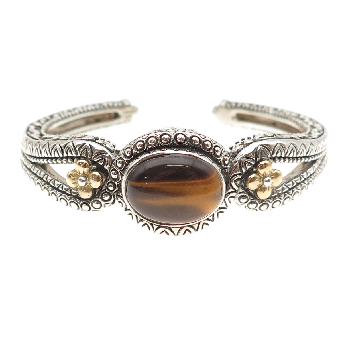 Barbara Bixby Sterling Silver 18K Gold Real Tiger Eye Adjustable Bracelet 6.5"