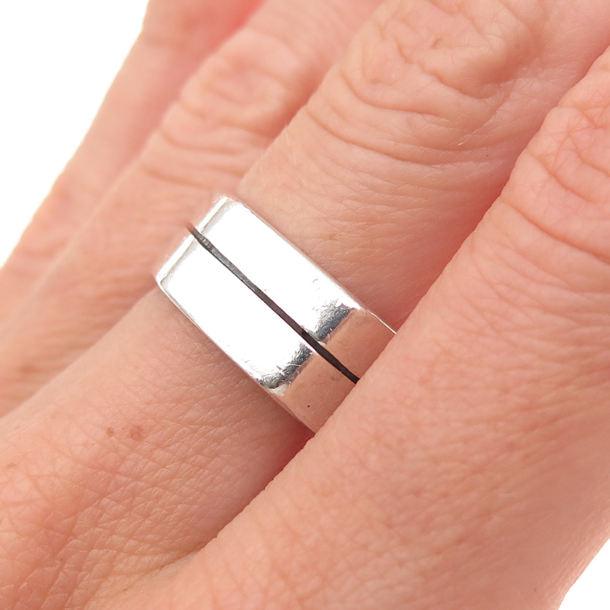 925 Sterling Silver Vintage Mexico Modernist Geometric Oxidized Ring Size 7.5