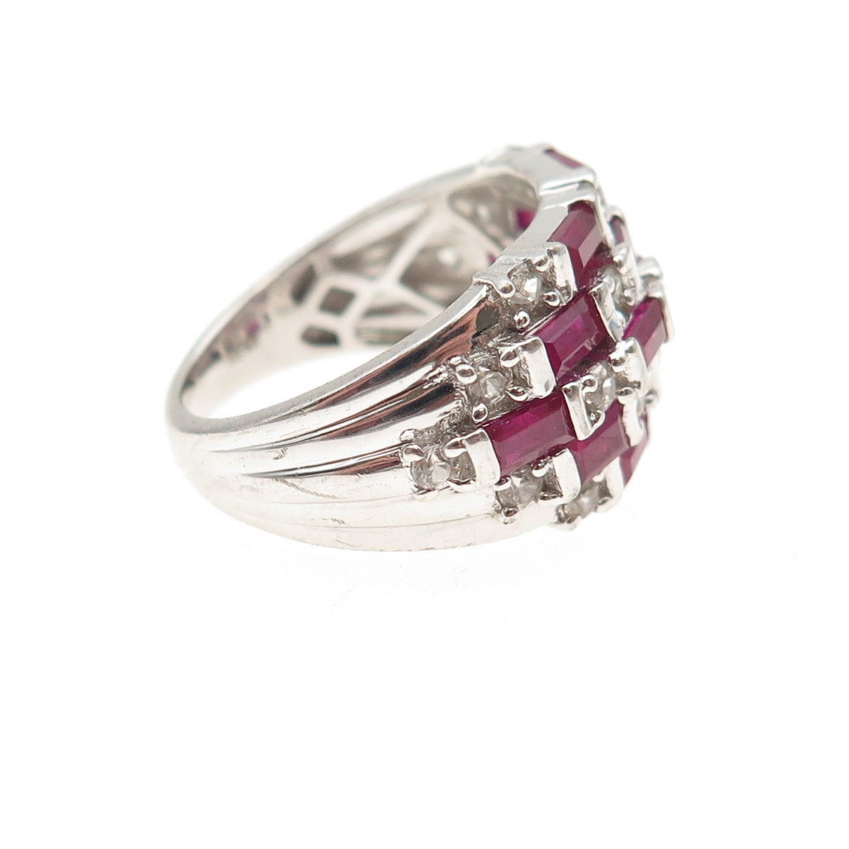 Chuck Clemency 925 Sterling Lab-Created Ruby & Real White Topaz Ring Size 7.25