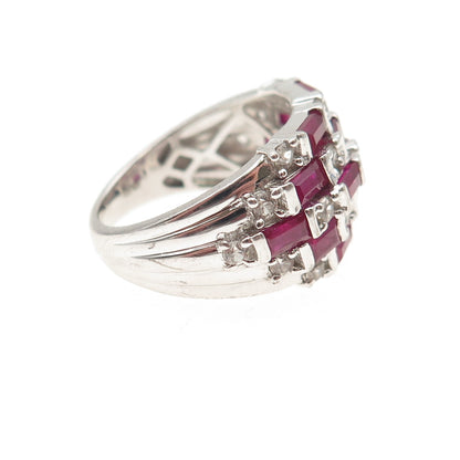 Chuck Clemency 925 Sterling Lab-Created Ruby & Real White Topaz Ring Size 7.25