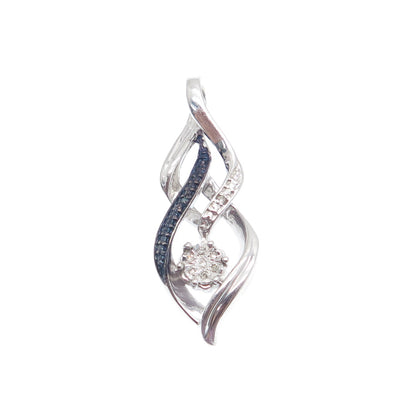 925 Sterling Silver Real Blue & White Diamond Twisted Interlocked Pendant