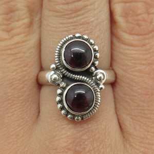 925 Sterling Silver Vintage Real Tourmaline Beaded Oxidized Ring Size 7.75