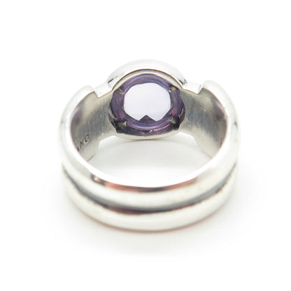 925 Sterling Silver Real Amethyst Modernist Ring Size 7.25