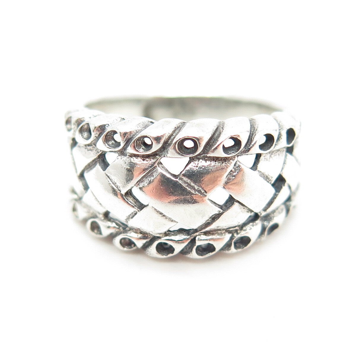 925 Sterling Silver Vintage Wicker Ring Size 6.75
