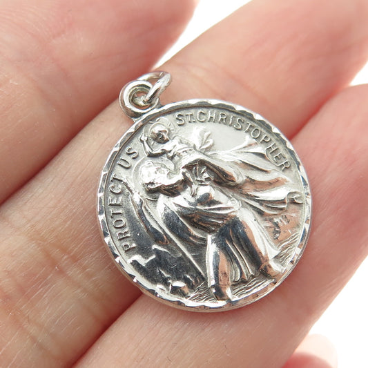 WELLS Sterling Silver Antique Art Deco St. Christopher Religious Charm Pendant