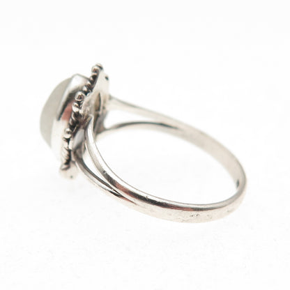 925 Sterling Silver Vintage Real Moonstone Oxidized Ring Size 6.5