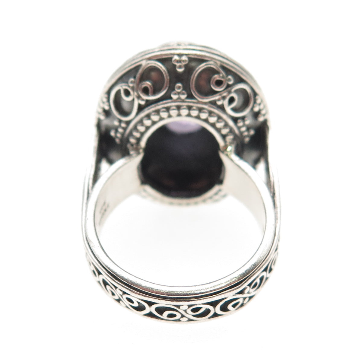 925 Sterling Silver Vintage Real Amethyst Swirl Granulated Ring Size 7.5