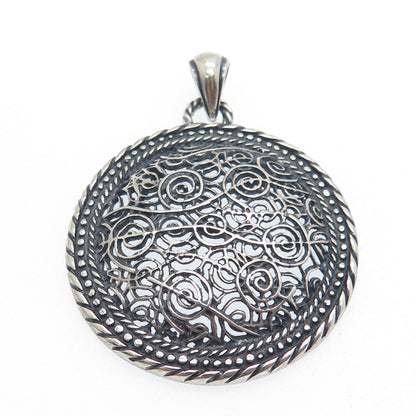 925 Sterling Silver Vintage Spiral Filigree Oxidized Charm Pendant