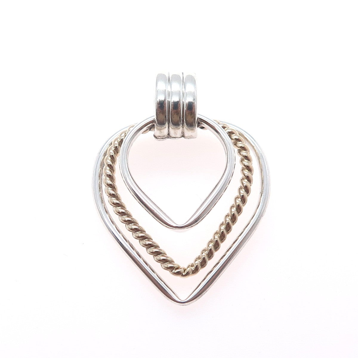 925 Sterling Silver 14K Rose Gold Vintage PE CO. 3-Row Heart Charm Pendant
