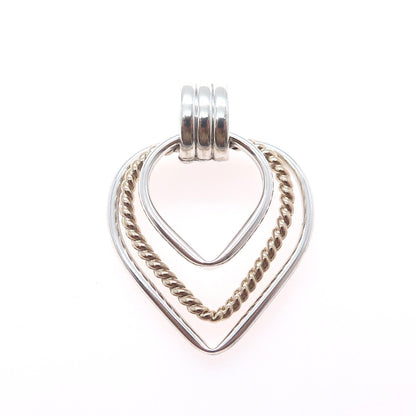925 Sterling Silver 14K Rose Gold Vintage PE CO. 3-Row Heart Charm Pendant