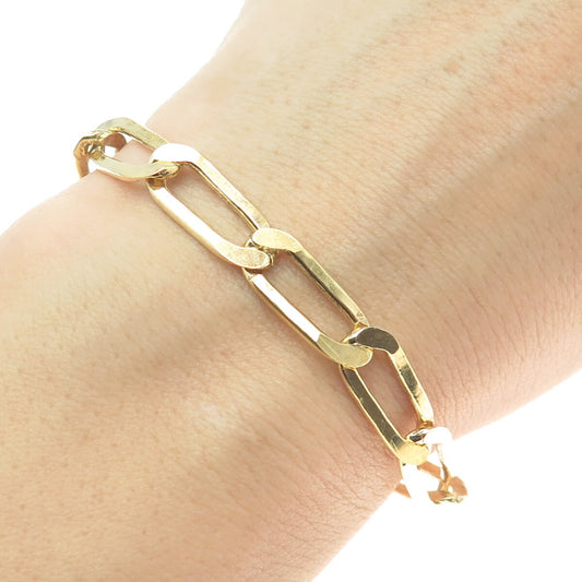 925 Sterling Silver Gold Plated Italy Paperclip Link Bracelet 6.75"