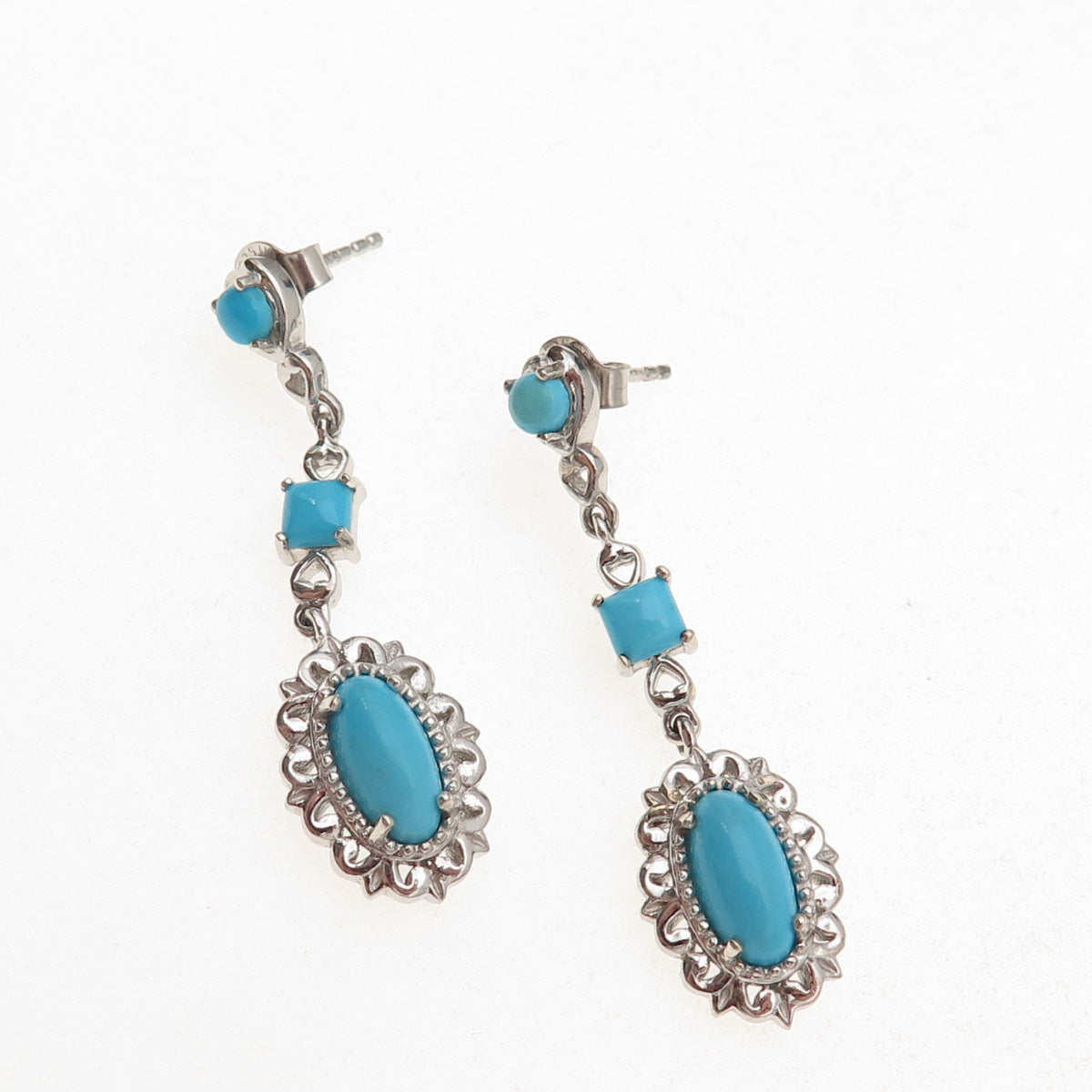 Chuck Clemency Sterling Silver Real Sleeping Beauty Turquoise Floral Earrings