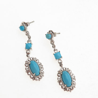 Chuck Clemency Sterling Silver Real Sleeping Beauty Turquoise Floral Earrings