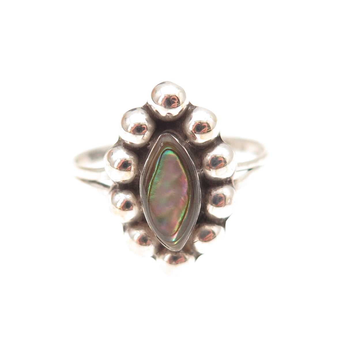 925 Sterling Silver Vintage Mexico Real Abalone Shell Oxidized Ring Size 6.25