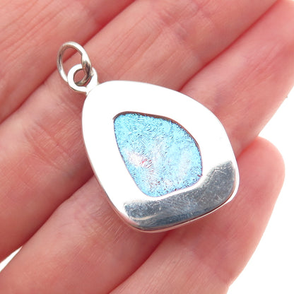 925 Sterling Silver Vintage Dichroic Glass Modernist Charm Pendant