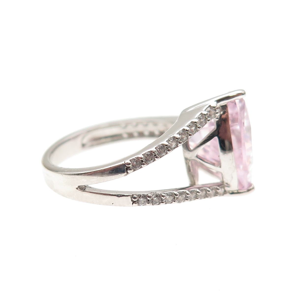 925 Sterling Silver Triangle-Cut Lavender & Round-Cut White C Z Ring Size 6