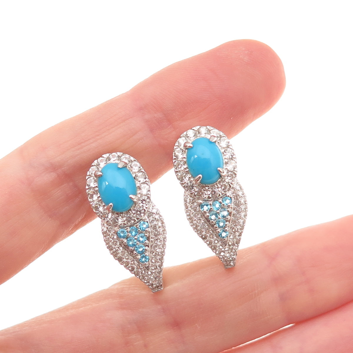 925 Sterling Silver Real Sleeping Beauty Turquoise Apatite White Topaz Earrings
