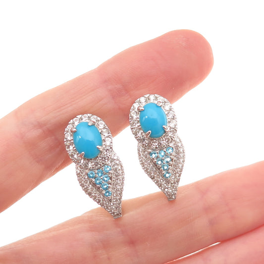 925 Sterling Silver Real Sleeping Beauty Turquoise Apatite White Topaz Earrings