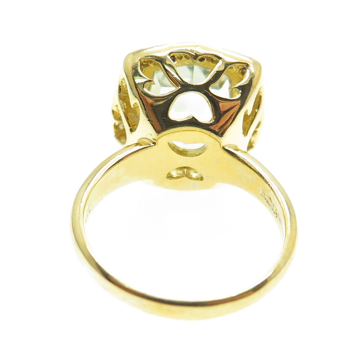 925 Sterling Silver Gold Plated Real Diamond & Green Amethyst Ring Size 6.75