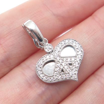 925 Sterling Silver Round-Cut C Z Peace Symbol Heart Minimalist Charm Pendant