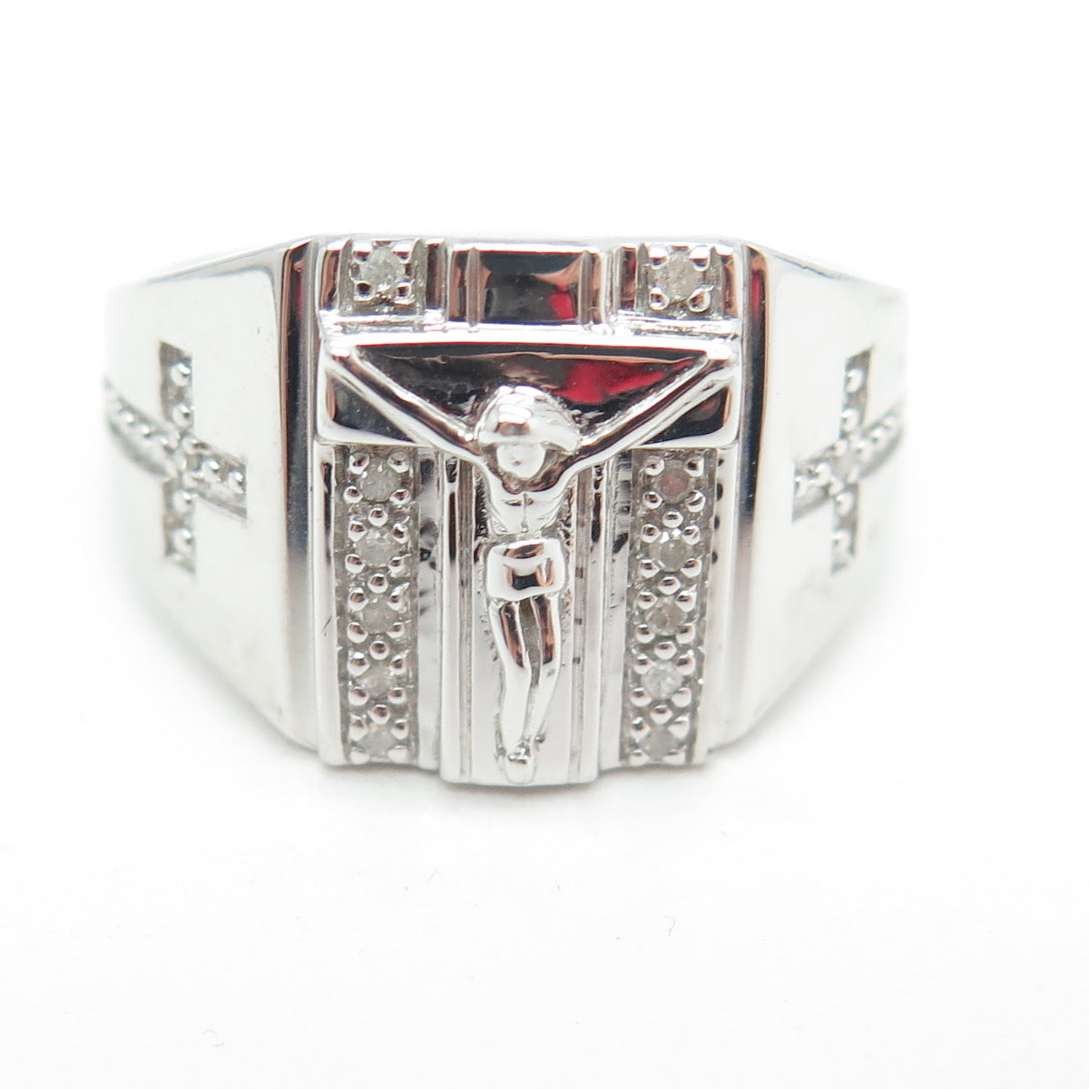 THL Samuel Aaron 925 Sterling Silver Real Diamond Crucifix Cross Ring Size 12.75