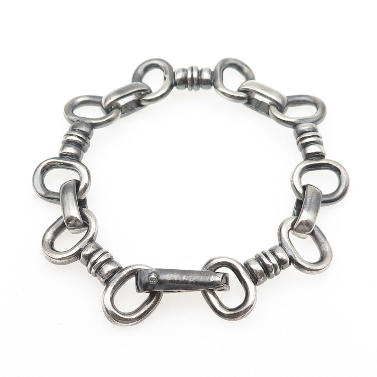 925 Sterling Silver Vintage Horse Bit Stirrup Oxidized Bracelet 7"