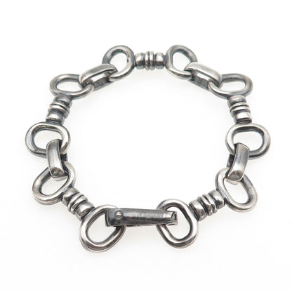 925 Sterling Silver Vintage Horse Bit Stirrup Oxidized Bracelet 7"