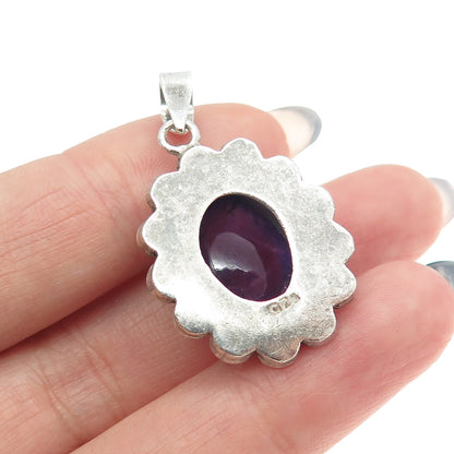 925 Sterling Silver Vintage Real Amethyst Gemstone Pendant