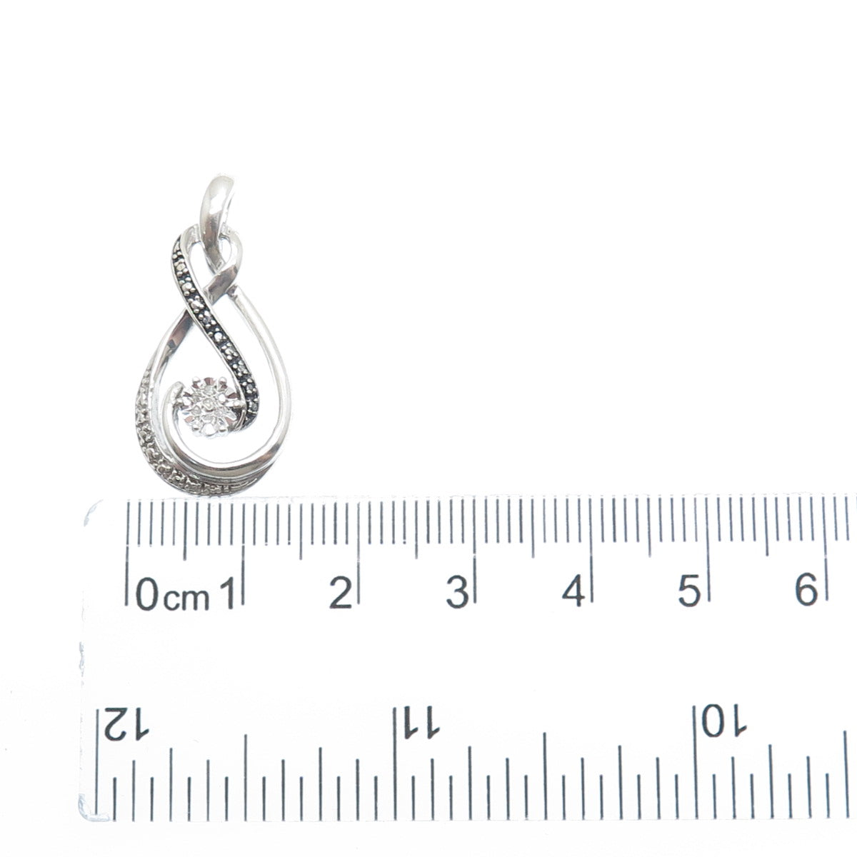 925 Sterling Silver Real Round-Cut Black & White Diamond Infinity Pendant
