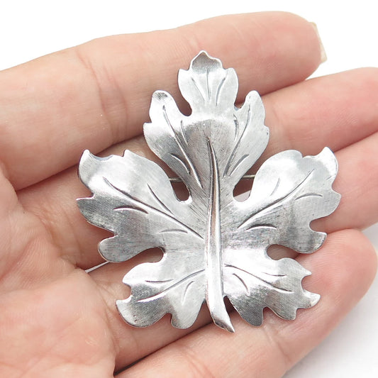 BEAU 925 Sterling Silver Vintage Handmade Textured Leaf Pin Brooch