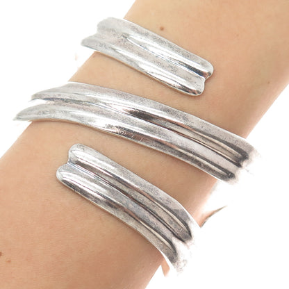 925 Sterling Silver Vintage Mexico Modernist Wavy Adjustable Bracelet 7.25"
