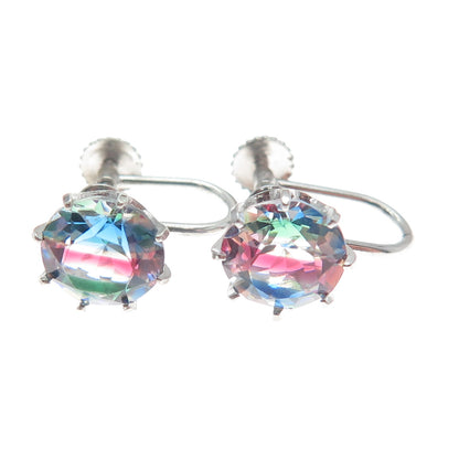 835 Silver Antique Round-Cut Mystic Crystal Screw Back Earrings