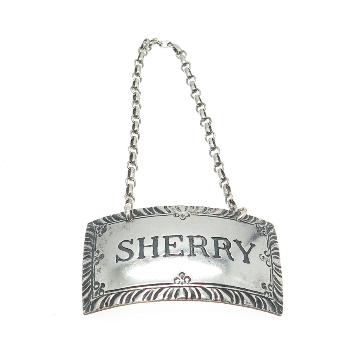 STIEFF WILLIAMSBURG 925 Sterling Silver Antique Art Deco "Sherry" Bottle Tag
