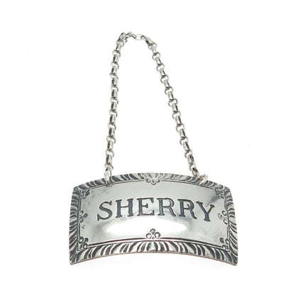 STIEFF WILLIAMSBURG 925 Sterling Silver Antique Art Deco "Sherry" Bottle Tag