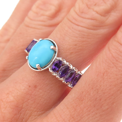 Chuck Clemency 925 Sterling Silver Real Turquoise & Amethyst Ring Size 8