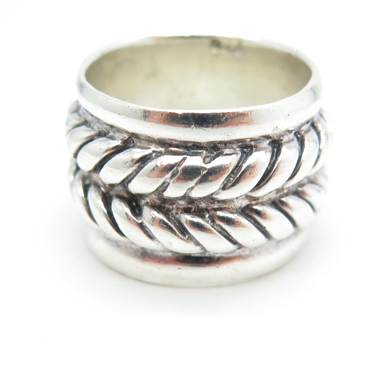 925 Sterling Silver Vintage Twisted Rope Wide Band Ring Size 6.75
