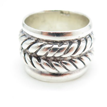 925 Sterling Silver Vintage Twisted Rope Wide Band Ring Size 6.75